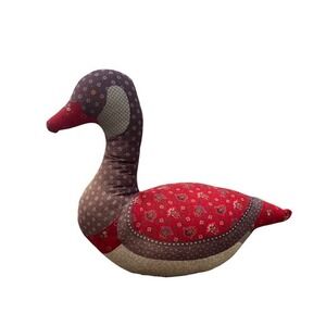 Handmade Quilted Fabric Duck Stuffed Animal Pillow Plush Toy Red Floral Brown